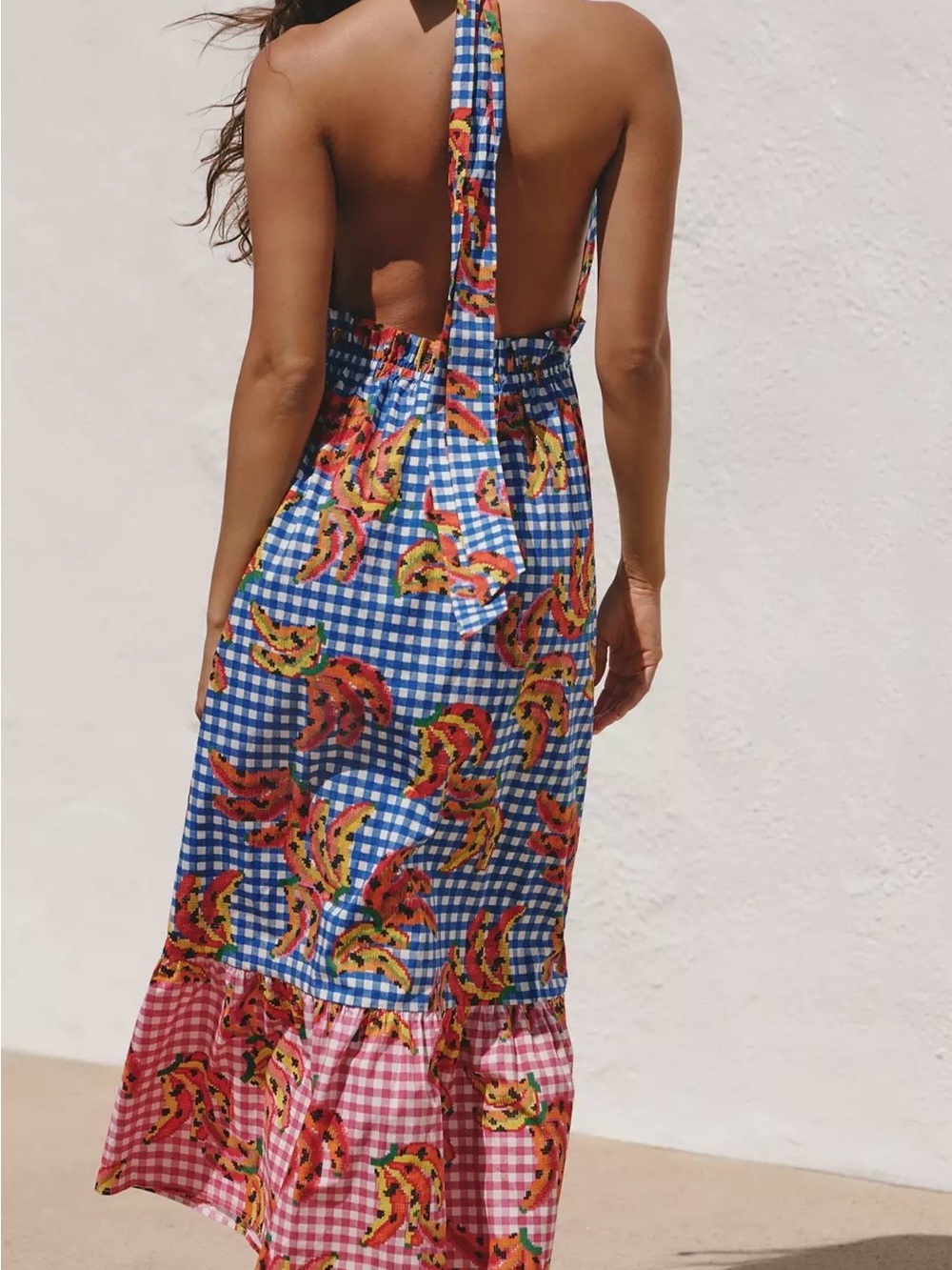 FARM Rio Blue & Pink Gingham Maxi Dress with Tropical Print - Picture 2 of 3